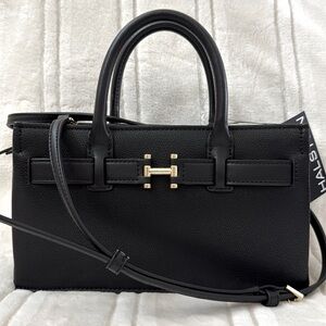 Halston Heritage H Jerry Classic Black Embossed Pebble Crossbody Satchel Bag